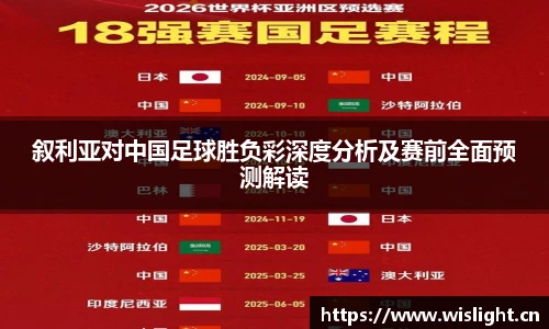 叙利亚对中国足球胜负彩深度分析及赛前全面预测解读